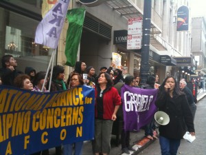 GABRIELA-USA & NAFCON contigency, holding signs and banners, protesting in front of the SF Philippine Consulate