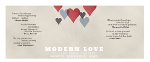 Modern love header with heart balloons and quotes
