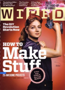 Picture of cover of WIRED magazine, with woman holding power tool in a "Rosie the Riveter" style