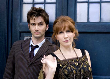 The Doctor and Donna in front of the TARDIS