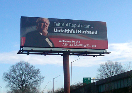 Billboard of Newt Gingrich reads Faithful Republican, Unfaithful Husband
