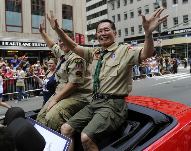 Actor George Takei rides down 5th Avenue