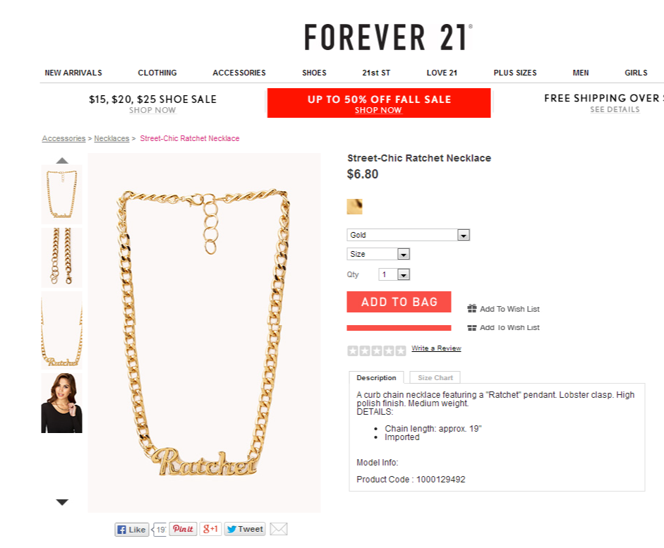 Forever 21 ratchet necklace screenshot