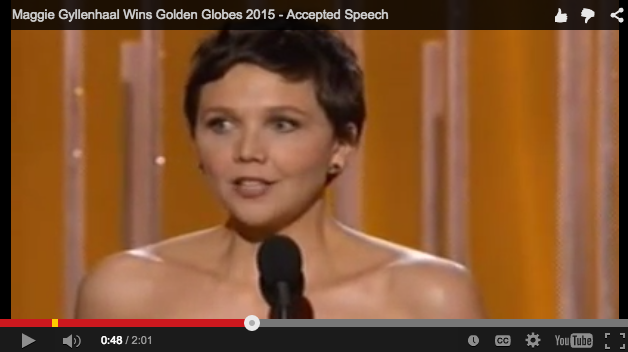 Maggie Gyllenhaal accepting Golden Globe