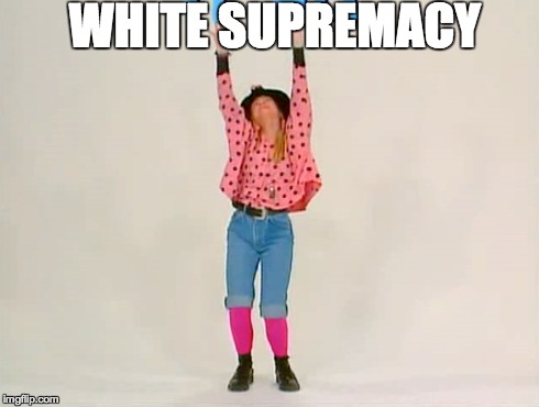 Clarissa hangs from the words "white supremacy"