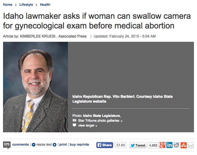 Idaho lawmaker asks if woman can swallow camera for gynecological exam before medical abortion