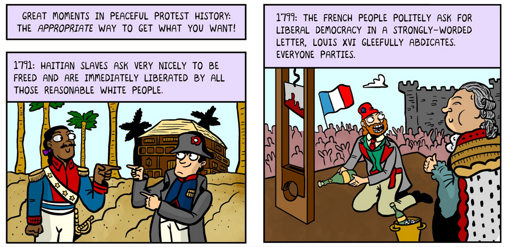 comic of protests that weren't peaceful throughout history