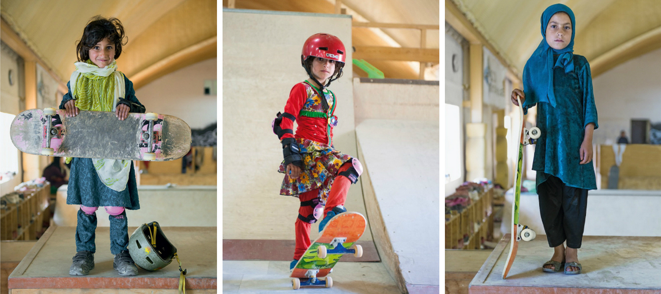Afghan girls on skateboards