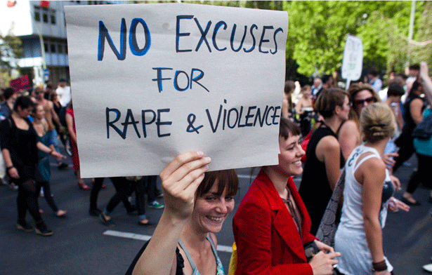 No excuses for rape and violence sign