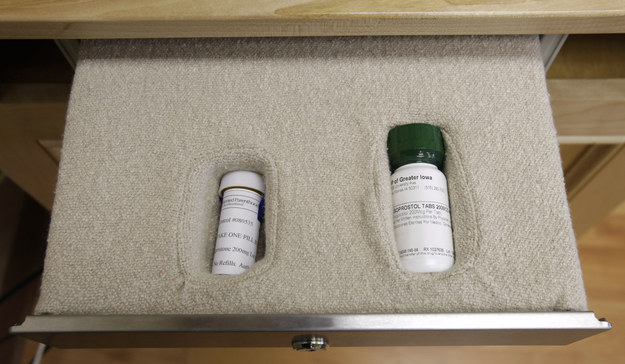 abortion pill bottles in drawer