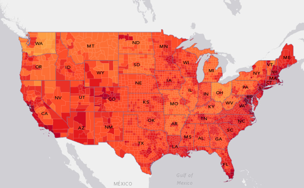 map of difference between minimum wage and cost of living