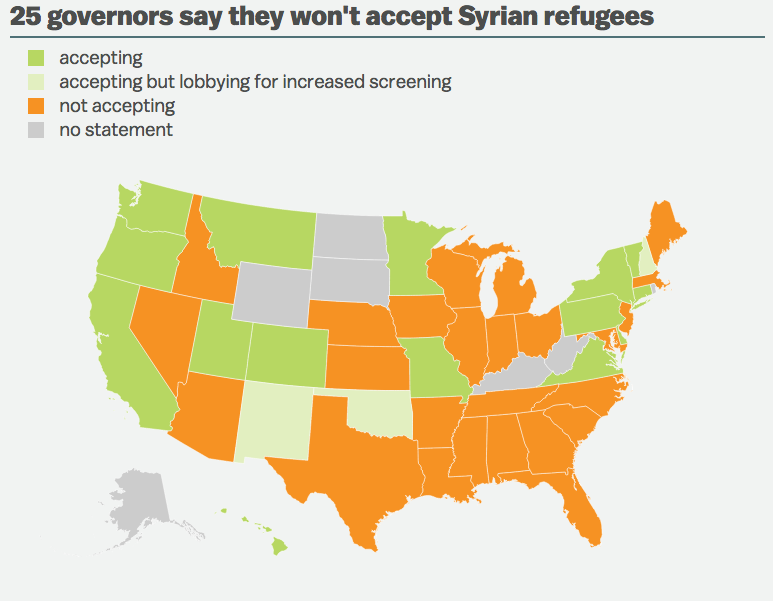 map of states refusing syrian refugees