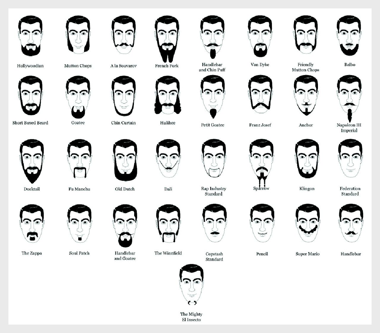 chart of types of mustaches