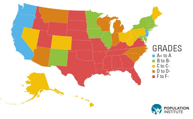 map of US states showing grades on repro rights