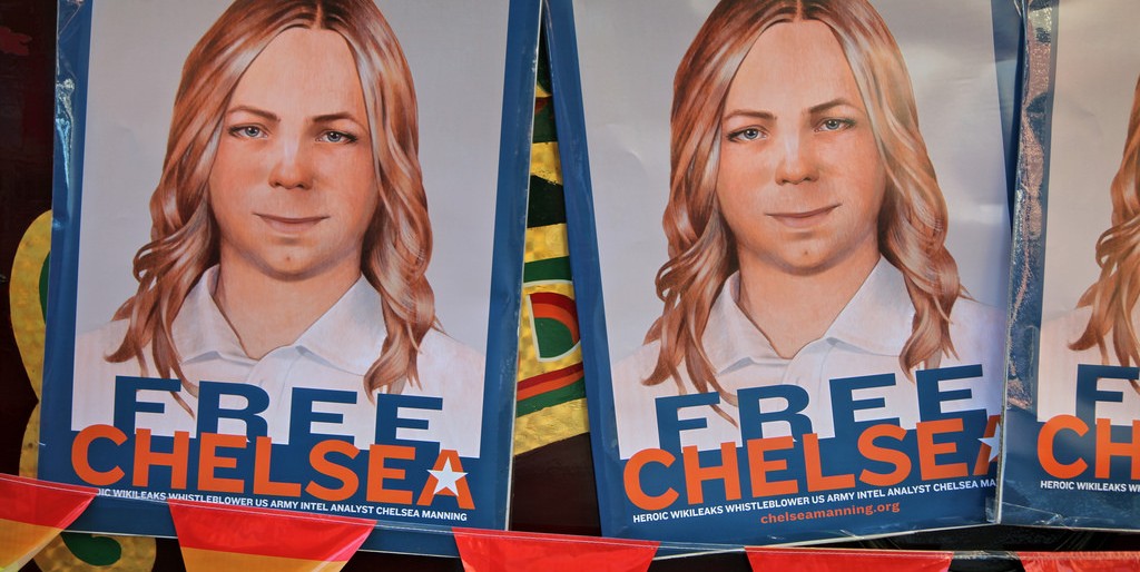 "Free Chelsea Manning" posters.