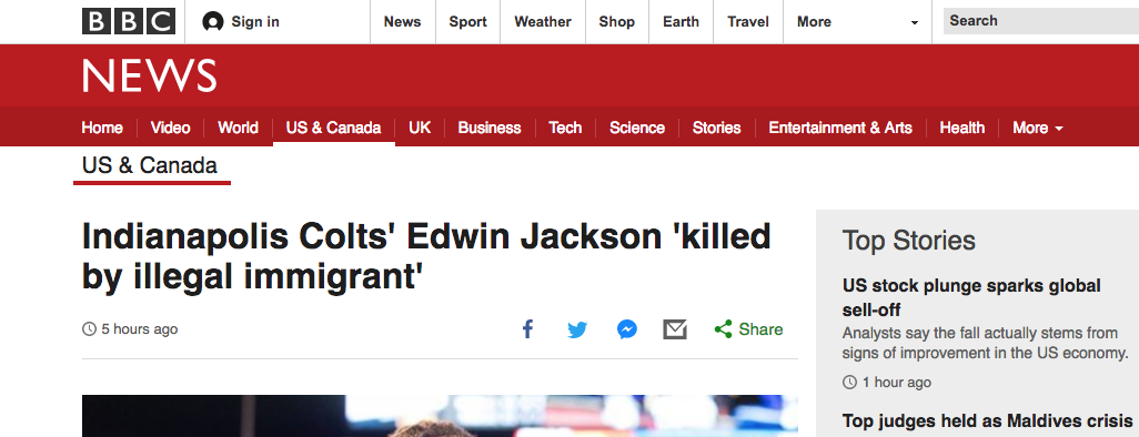 bbc screen shot of headline